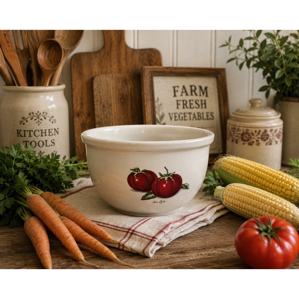 Tabletops Unlimited Fresh Vegetables 8" Stoneware Mixing‎ Serving Bowl Ken Zylla